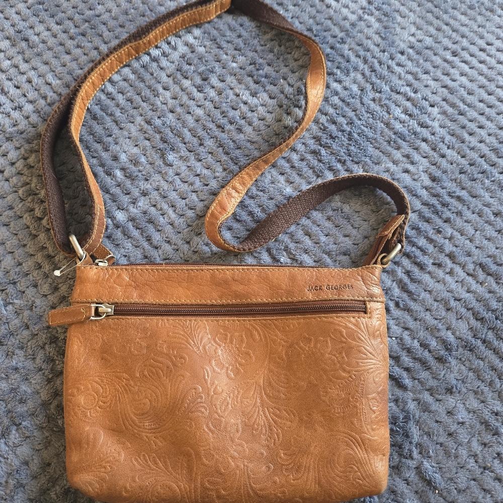 Jack Georges Embossed Tan Crossbody Bag